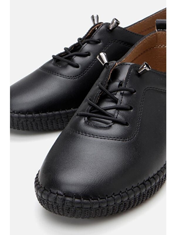 Kadın Siyah Esnek Tabanlı Comfort Düz Ayakkabı - Görsel 7