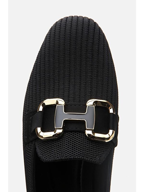 Kadın Siyah Örgü Detaylı Tokalı Günlük Loafer - Görsel 8