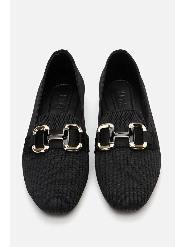 Kadın Siyah Örgü Detaylı Tokalı Günlük Loafer - Görsel 9