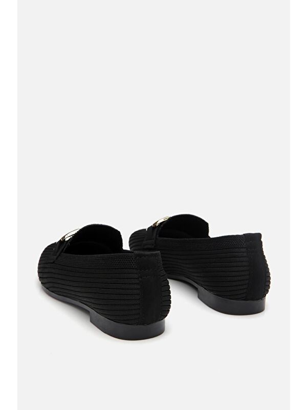 Kadın Siyah Örgü Detaylı Tokalı Günlük Loafer - Görsel 10