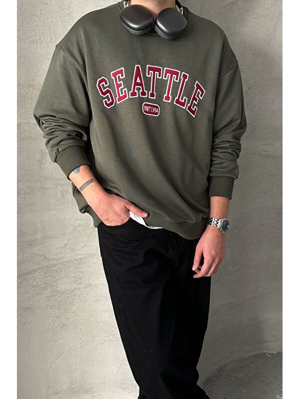 HYMAN Erkek Seattle Baskılı Oversize Sweatshirt