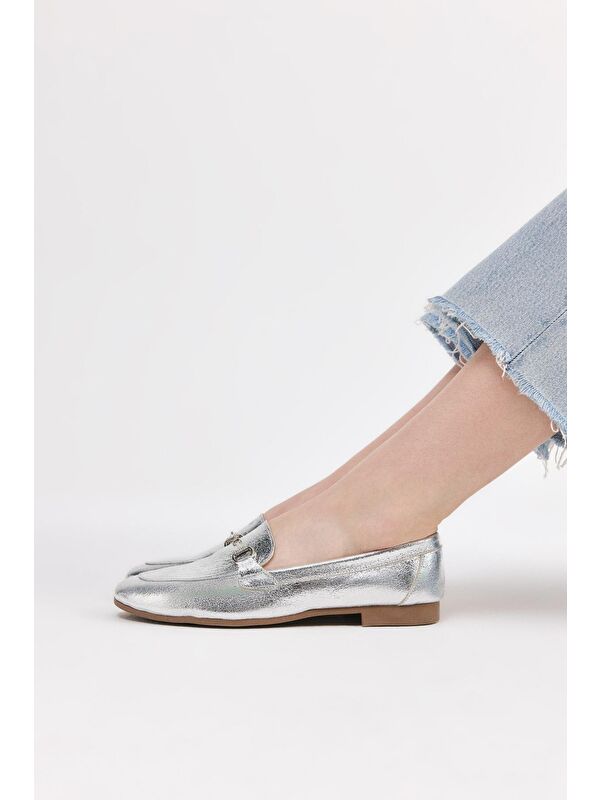 Kadın Lame Tokalı Klasik Loafer - Görsel 4