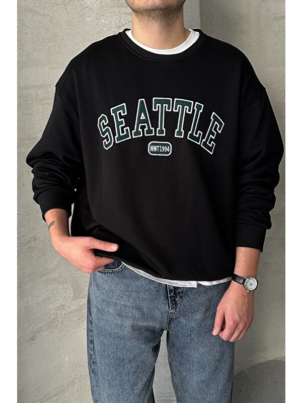 HYMAN Erkek Seattle Baskılı Oversize Sweatshirt
