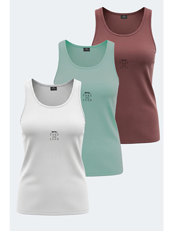 SLAZENGER VLADLEN 3 lü Set Kadın Beyaz - Gül - Su Yeşili Atlet
