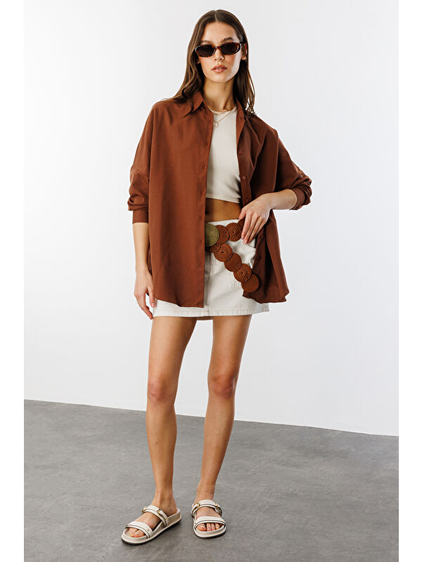 Genius Store Oversize Basic Kadın Gömlek KADIN-BASIC-GÖMLEK