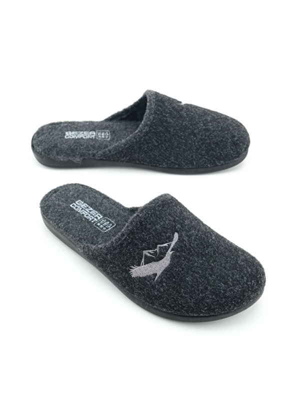 Erkek Kışlık Keçe Çıkarılabilir Cırt Cırtlı İç Taban Rahat Ev Bahçe Terlik - Görsel 2