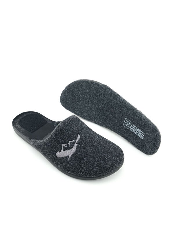 Erkek Kışlık Keçe Çıkarılabilir Cırt Cırtlı İç Taban Rahat Ev Bahçe Terlik - Görsel 7