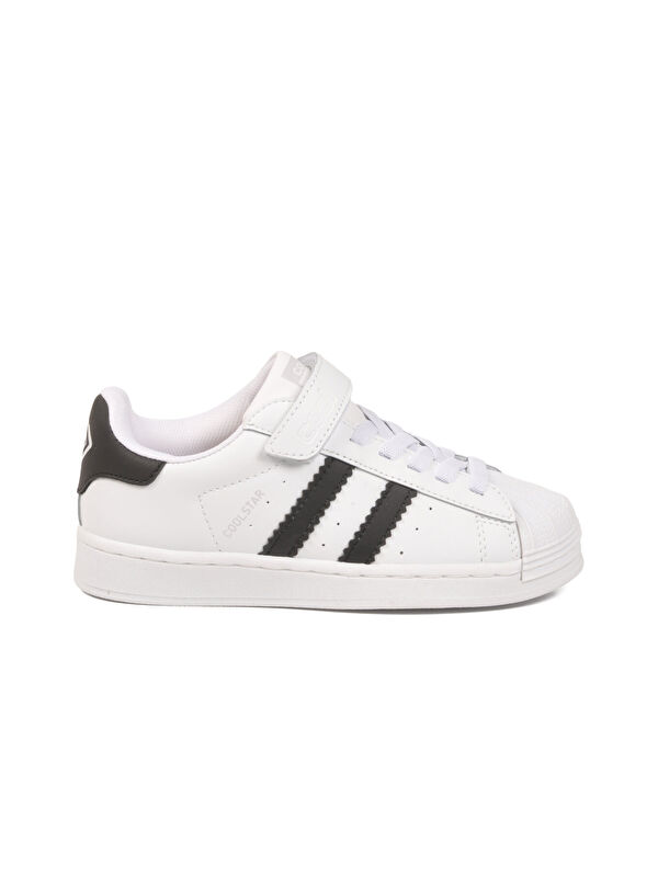 Ayakmod Beyaz Siyah Cırtlı Hafif Unisex Çocuk Spor Ayakkabı Star F