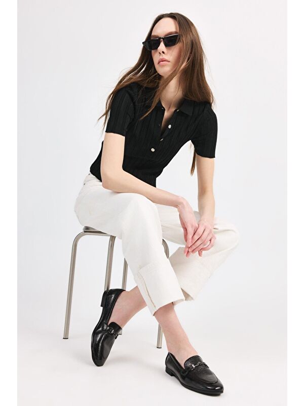 Kadın Siyah Tokalı Klasik Loafer - Görsel 3