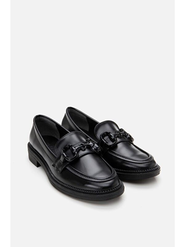 Kadın Siyah Tokalı Klasik Loafer - Görsel 6