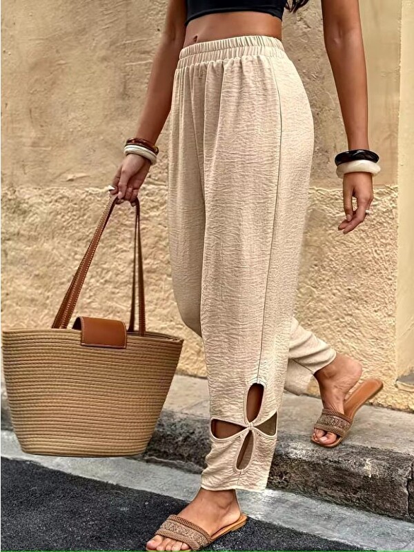 Jane's Kadın Yüksel Beli Lastikli Yan Detayı çiçek Desenli Pantolon