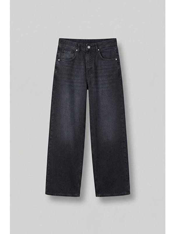 Abluka Online Erkek Süper Baggy Fit Yıkamalı Jean Pantolon Füme