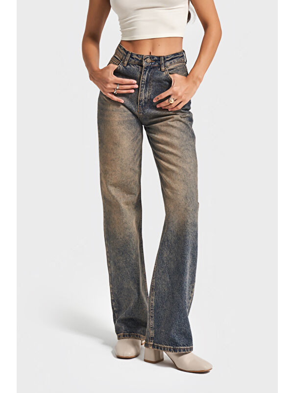 It's Basic Kadın T.Kot Rengi Doris 35w5-85 Straight Fit Yüksek Bel %100 Pamuk Denim Jean