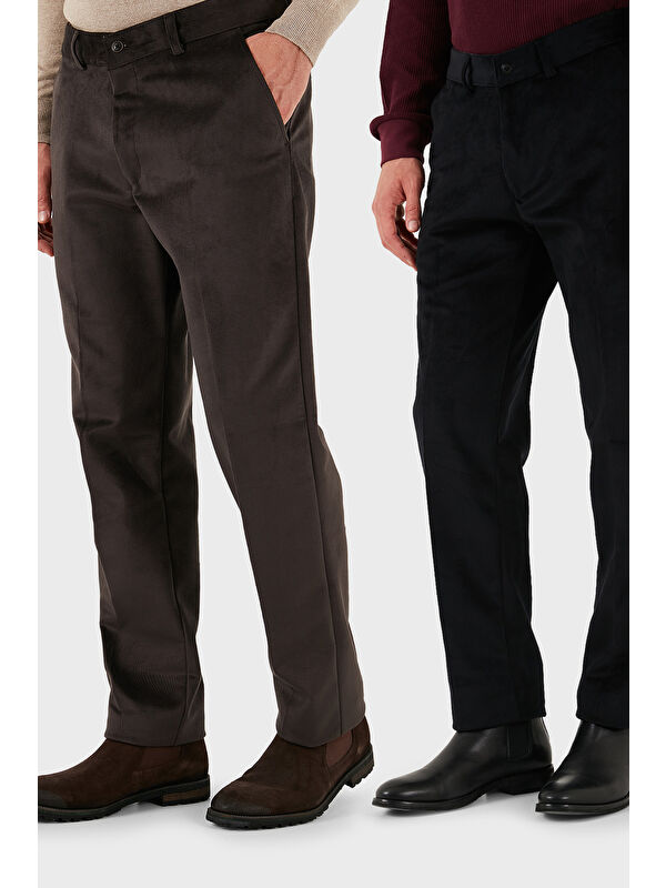 Buratti Normal Bel Regular Fit Düz Paça 2'li Paket Kadife Pantolon 645MERLINS2