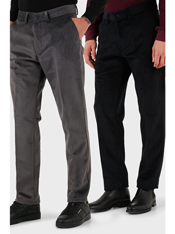 Buratti Normal Bel Regular Fit Düz Paça 2'li Paket Kadife Pantolon 645MERLINS2