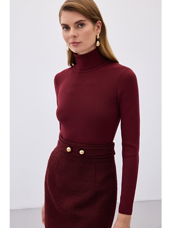 SATEEN Tam Balıkçı Triko - Bordo