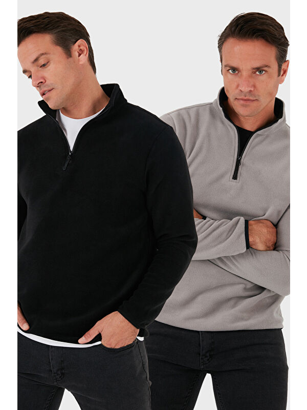 Buratti Slim Fit Yarım Fermuarlı Dik Yaka 2'li Paket Polar 5906003S2