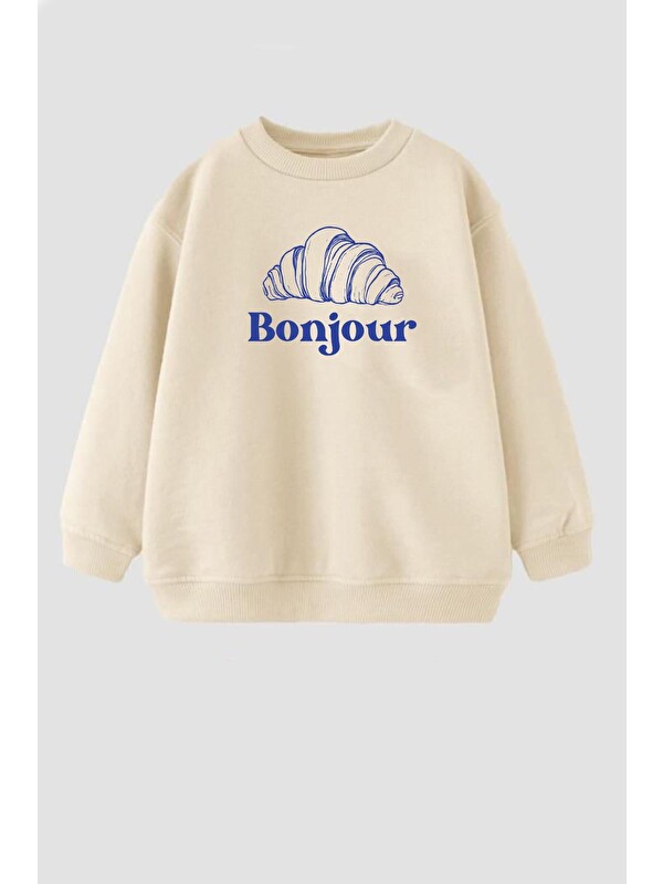 Monila Kız Çocuk 3 İplik Kumaş Kruvasan Baskılı Sweatshirt