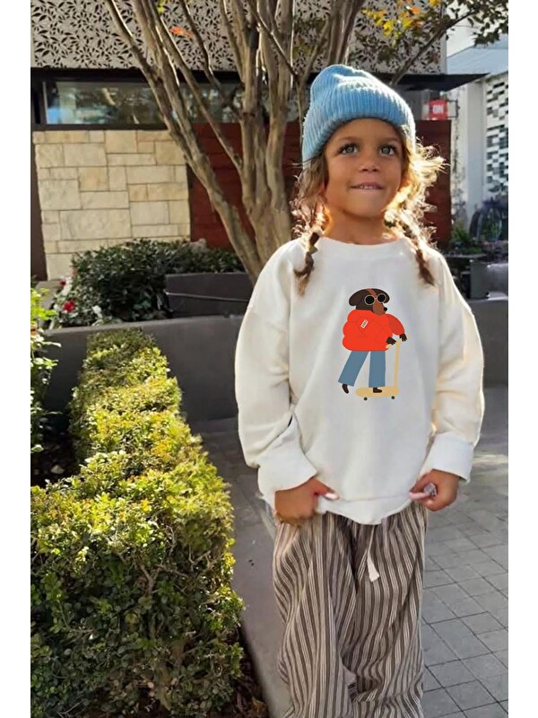 Monila Kız Çocuk Baskılı 3 İplik Kumaş Pamuklu Sweatshirt