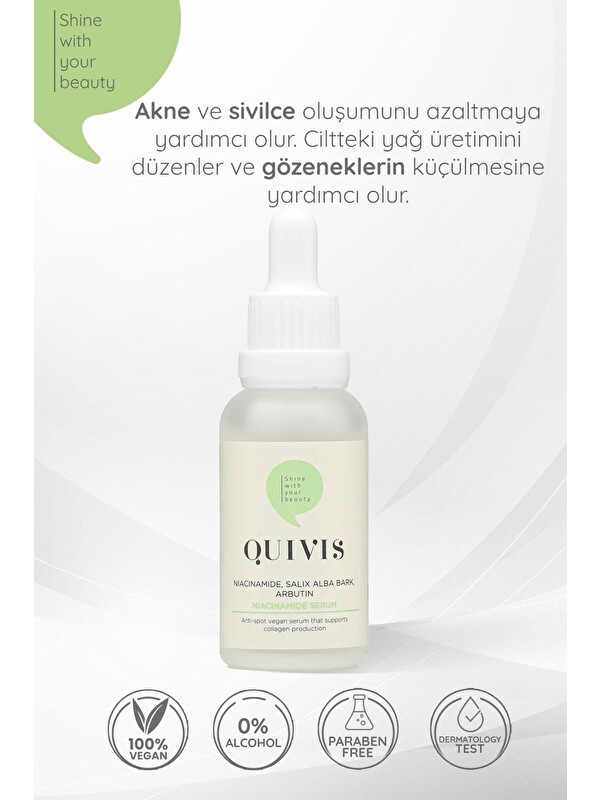 Quivis Akne Sivilce ve Siyah Nokta Karşıtı Niacinamide Serum 30 ML