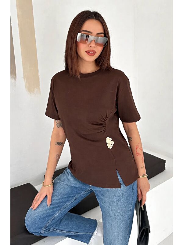 carla10 Ön Büzgü Bağcıklı T-Shirt