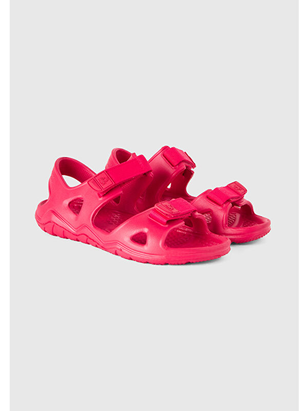 Erkek Çocuk Fuşya Tek Renk Çift Bantlı Eva Taban Sandalet - Görsel 4