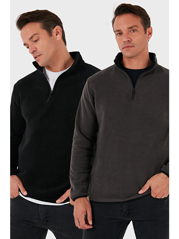 Buratti Slim Fit Yarım Fermuarlı Dik Yaka 2'li Paket Polar 5906003S2