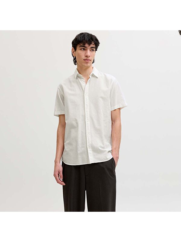 Jack & Jones Breeze Linen Blend Erkek Beyaz Klasik Yaka Gömlek