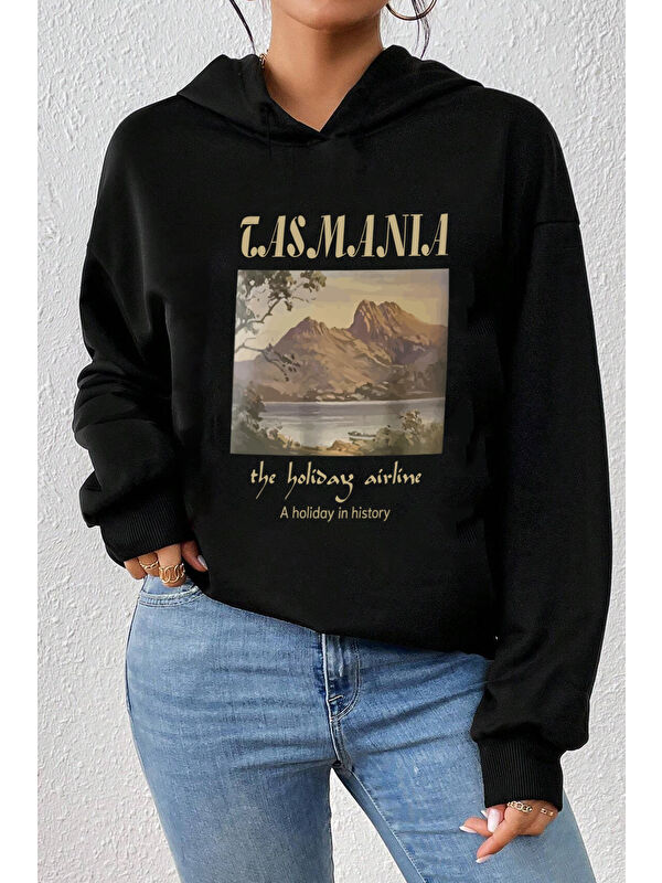 uyguntarz Unisex Oversize Tasmania Baskılı Sweatshirt