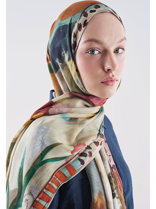 Fresh Scarfs Playful Palette Desen Rami Viskon Şal Kiremit