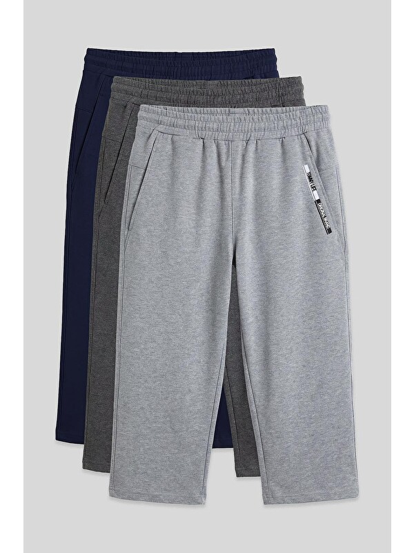 Tommylife Standart Kalıp 3lü Paket İndigo-Antrasit Melanj-Gri Melanj Erkek Kapri - 83092