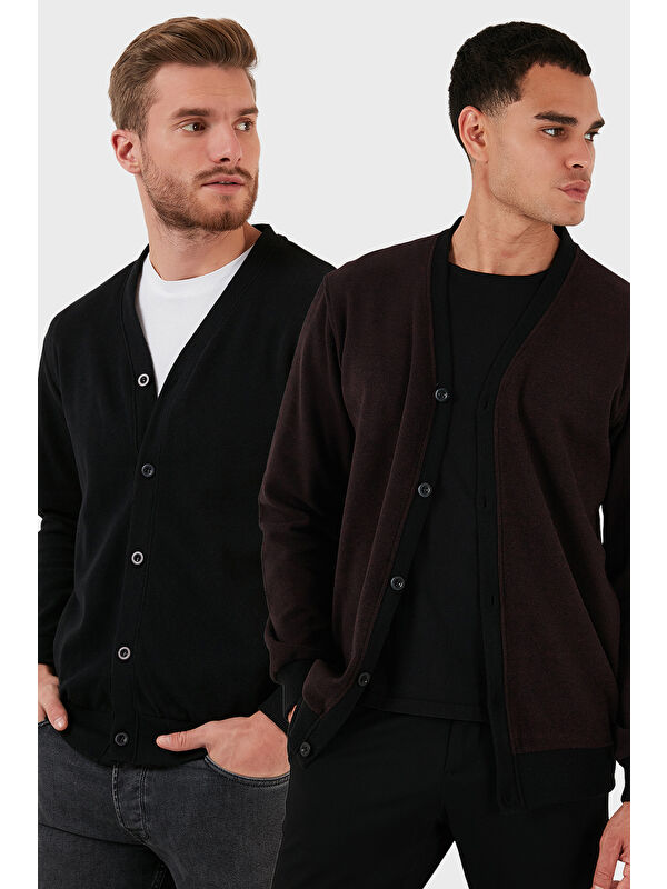 Buratti Pamuklu Regular Fit Düğmeli V Yaka 2'li Paket Hırka 456205S2