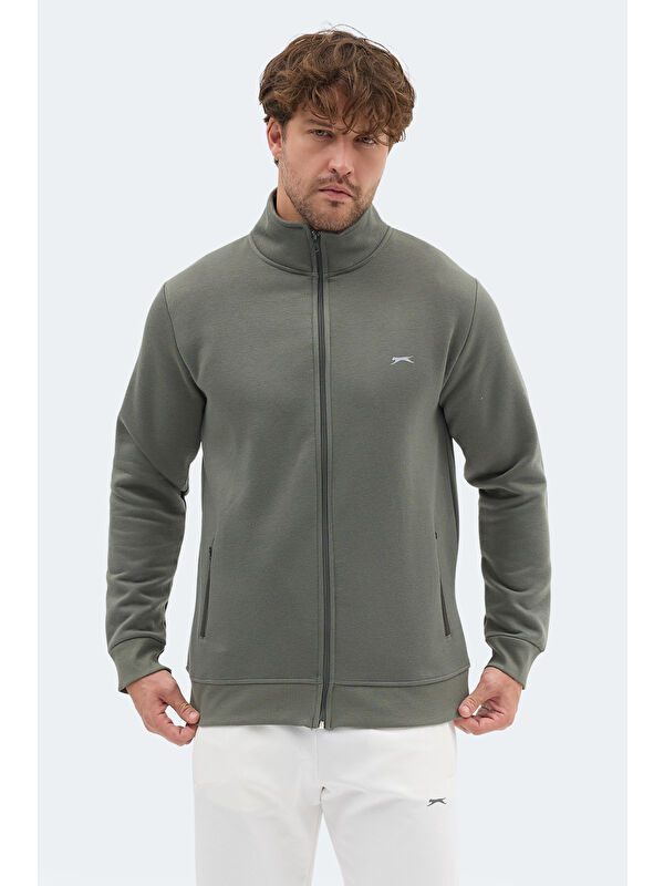 SLAZENGER MENDOZA I   Dik Yaka Cepli Haki Erkek Polar Fermuarlı Sweatshirt Hırka