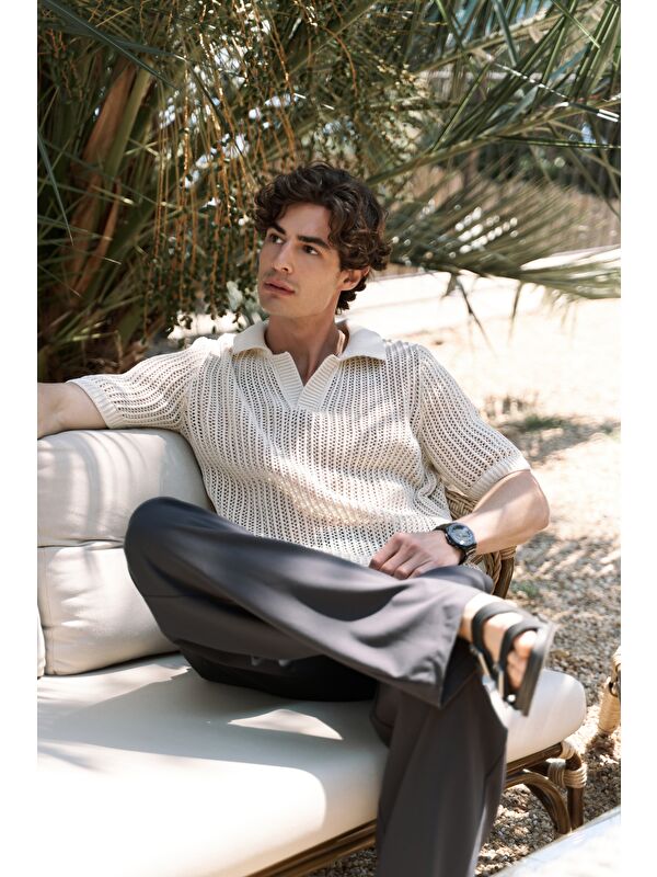 Mai Collection Robert Erkek Polo Yaka Naturel Triko T-Shirt
