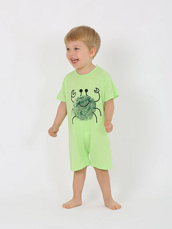 Luggi Baby Bisiklet Yaka Baskılı Erkek Bebek Tulum