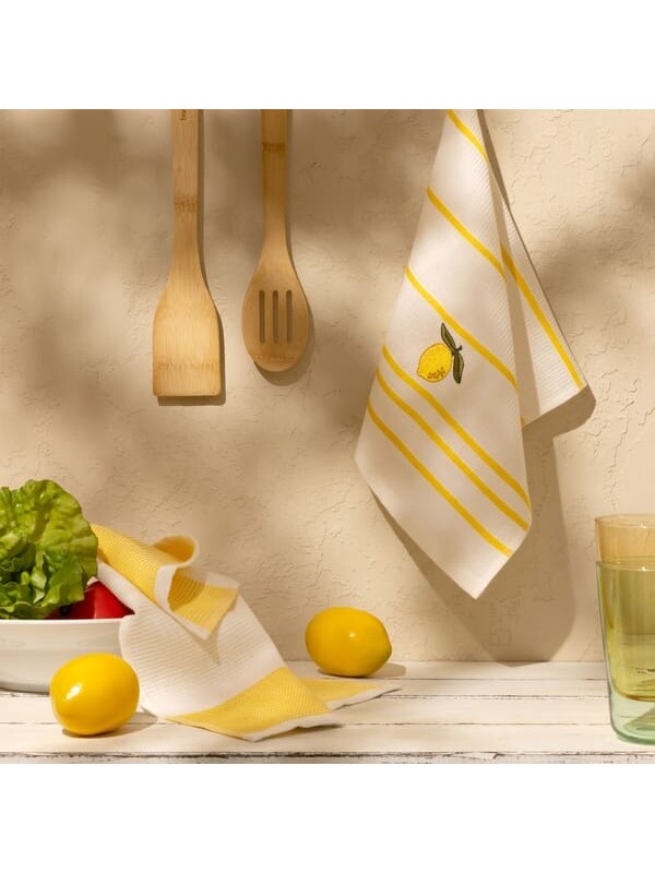 Evidea Soft Limon Desenli 2'li Kurulama Bezi - Beyaz - 30x50 cm