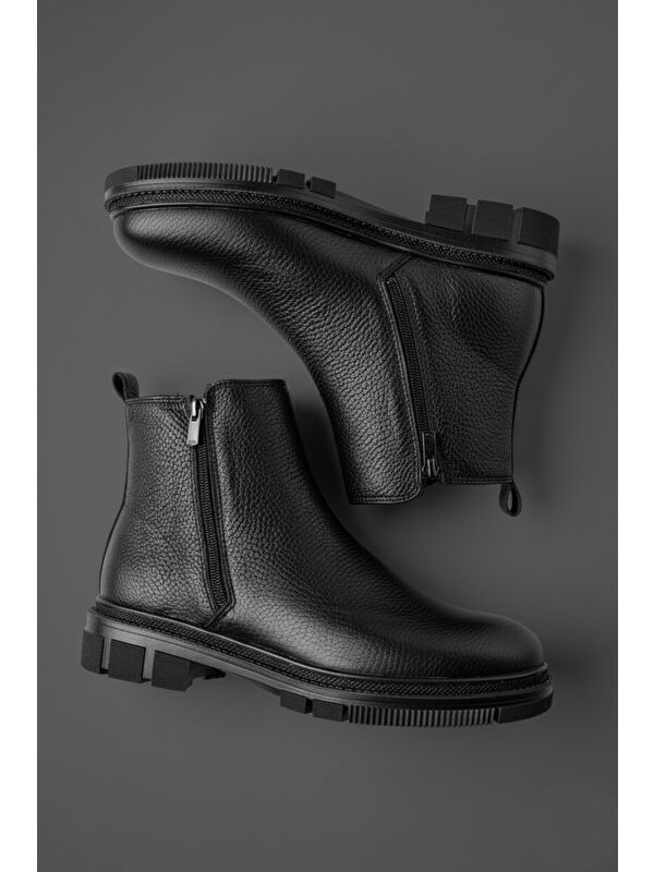 CHELSEY Hakiki Deri Çift Fermuarlı Erkek Kışlık Bot - Görsel 4