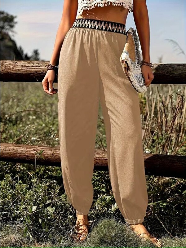 Jane's Kadın Yüksek Bel Beli Lastikli Dökümlü Ve Beli şeritli Pera Pantolon