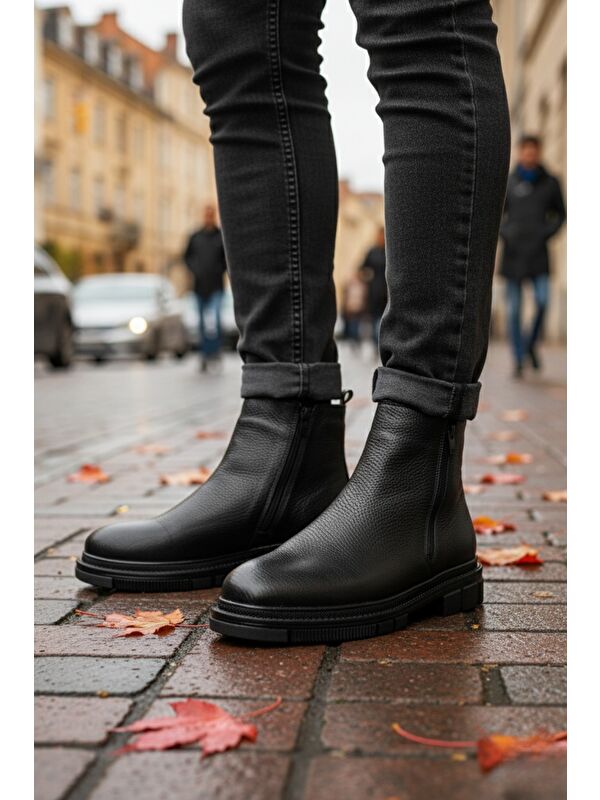 CHELSEY Hakiki Deri Çift Fermuarlı Erkek Kışlık Bot - Görsel 7