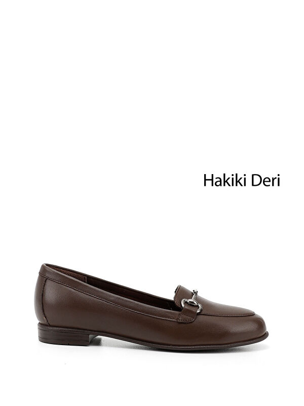 GÖNDERİ(R) Kadın TÜTÜN KAHVE Hakiki Deri Tokalı Babet