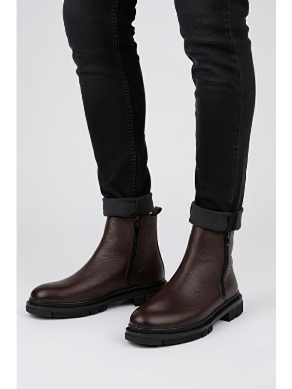 CHELSEY Hakiki Deri Çift Fermuarlı Erkek Kışlık Bot - Görsel 5