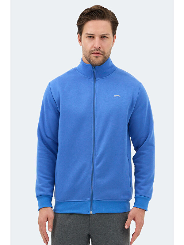 SLAZENGER MENDOZA I   Dik Yaka Cepli Indigo Erkek Polar Fermuarlı Sweatshirt Hırka