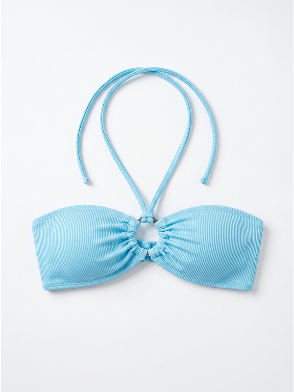 LOYA Mavi Fitilli Straplez Tek Üst Bikini