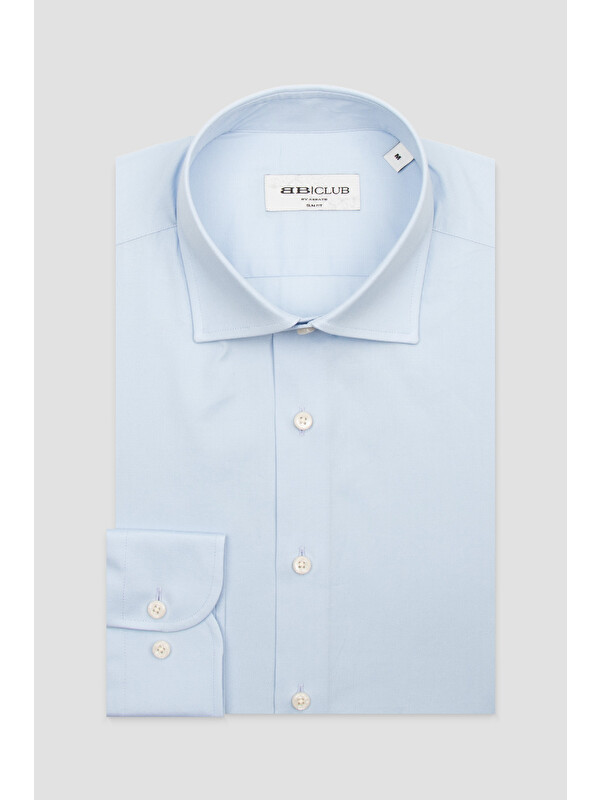 BB Club Oscar Oxford Stretch Pamuk Karışımlı Slim Fit Açık Mavi Klasik Yaka Erkek Düz Gömlek