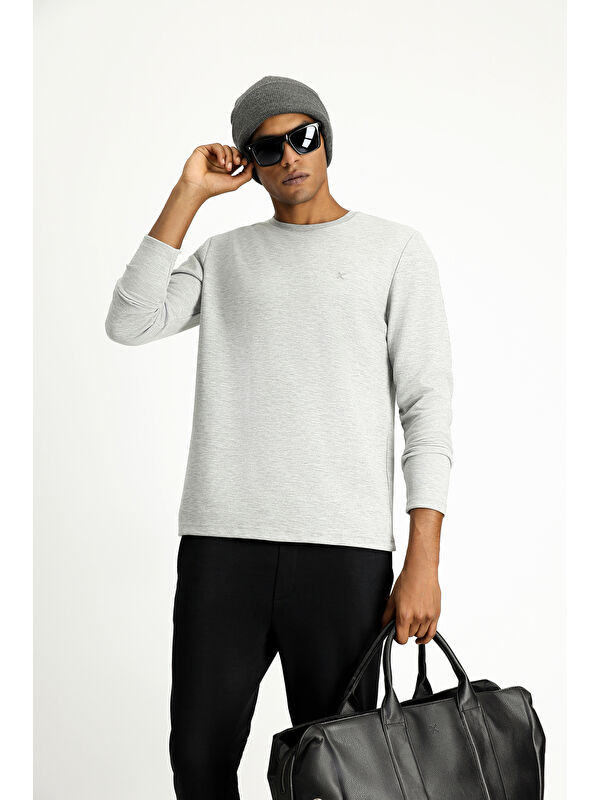 Kiğılı Bisiklet Yaka Regular Fit Pamuklu Büyük Beden Sweatshirt