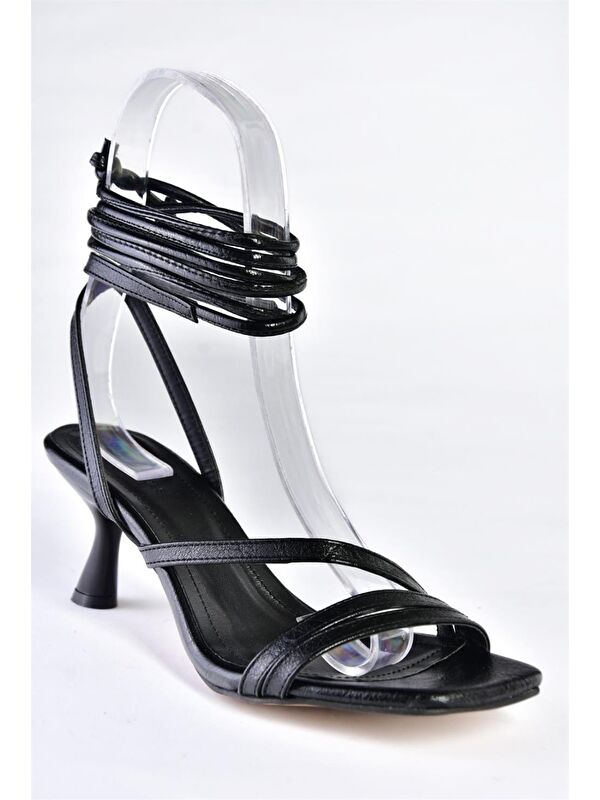 P404202209 Siyah Bilek Bağlamalı Alçak Topuklu Kadın Ayakkabı - Görsel 6