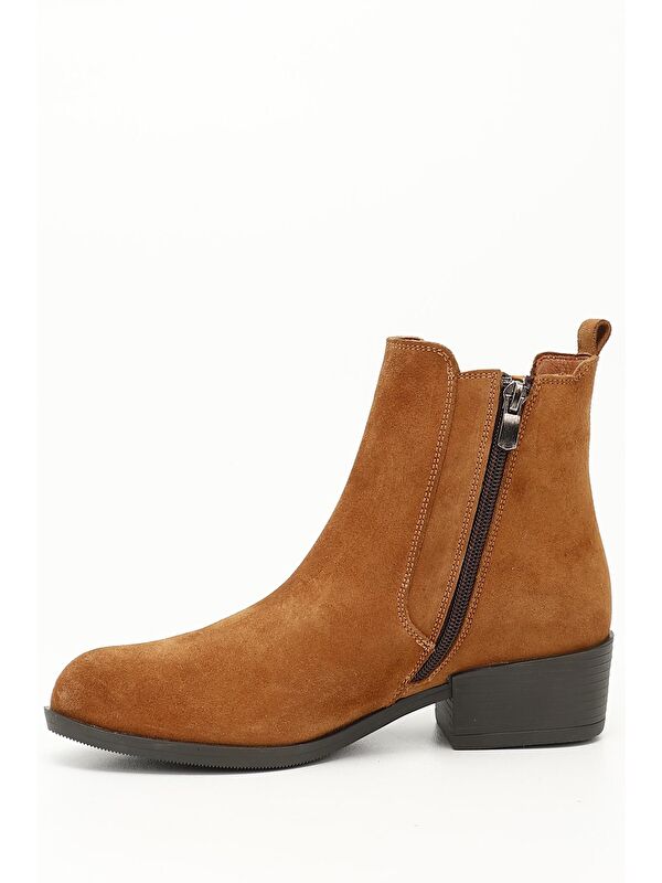 TABA KAHVE MEL. Hakiki Deri Kauçuk Taban Topuklu Lastikli Kadın Chelsea Bot 52488 - Görsel 4