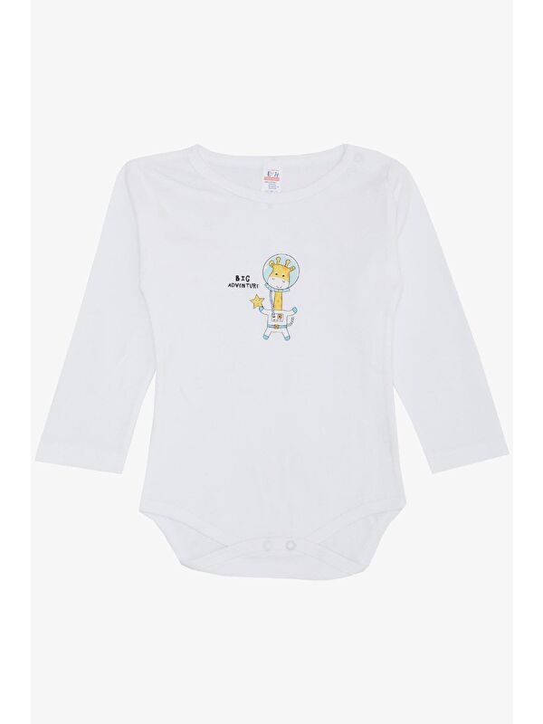 Breeze Erkek Bebek Çıtçıtlı Zıbın Body Astronot Zürafa Baskılı Beyaz (9 Ay-3 Yaş)