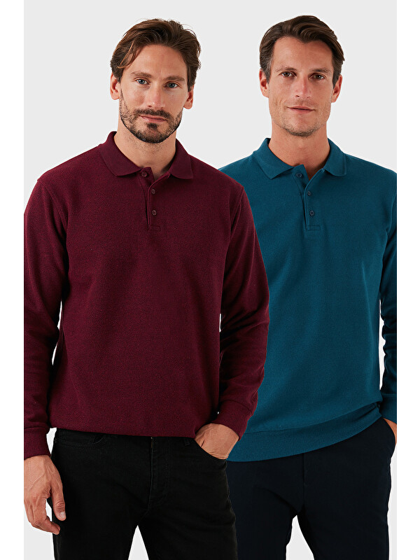 Buratti Pamuk Karışımlı Regular Fit 2'li Paket Polo Yaka Kazak 456223S2