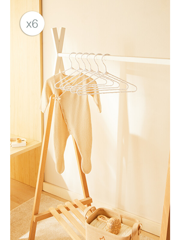 Ocean Home Textile 6'lı Beyaz Renk Kumaş Kaplı Metal Bebek Giysi Askısı19.5 x 30 x 0.3 cm